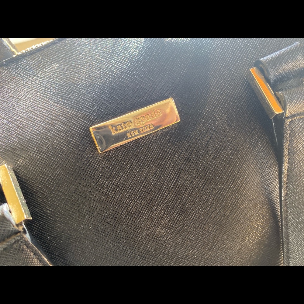 KATE SPADE NY SAFFIANO BLACK LEATHER SATCHEL Crossbody Bag RARE LUX GORG M FLAW - Picture 5 of 12